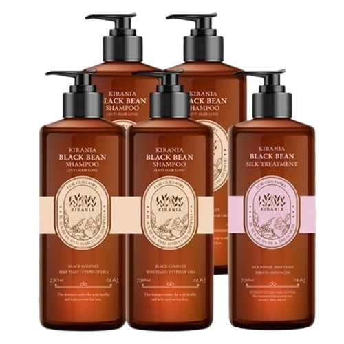 키라니아 블랙빈 샴푸 730ml 4개+트리트먼트 730ml 5종세트