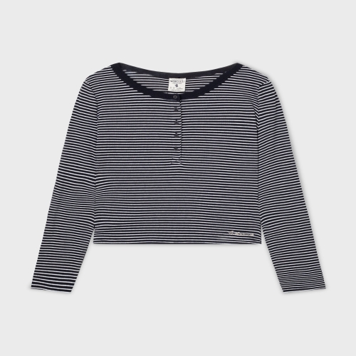 후아유 여성 Ribbed Henry Neck T-shirt WHLAF3822F_이미지