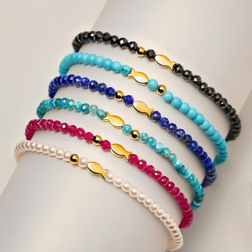 골드앤 순금 행운 물고기 천연석 비즈팔찌 0.23g [1개]