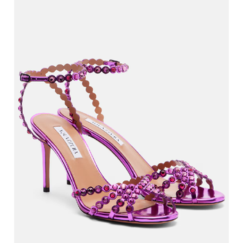 아쿠아주라 Tequila 크리스털 임벨리시드 메탈릭 레더 샌들 TP57181