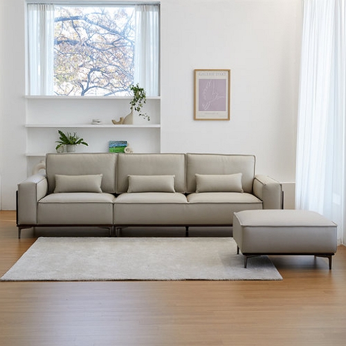 로코코 슈비츠 카우 천연가죽 소파 4인용 (스툴포함)_이미지