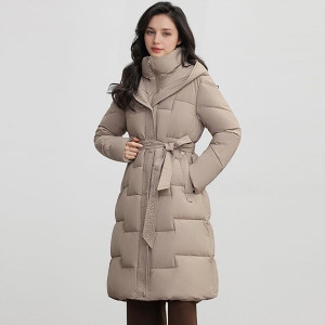 모리스커밍홈 벨티드 하이넥 후드 롱 패딩 코트_M2410PD602D