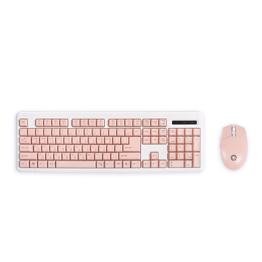 QSENN MK210 무선 키보드 마우스 세트 (핑크, 키스킨 포함)