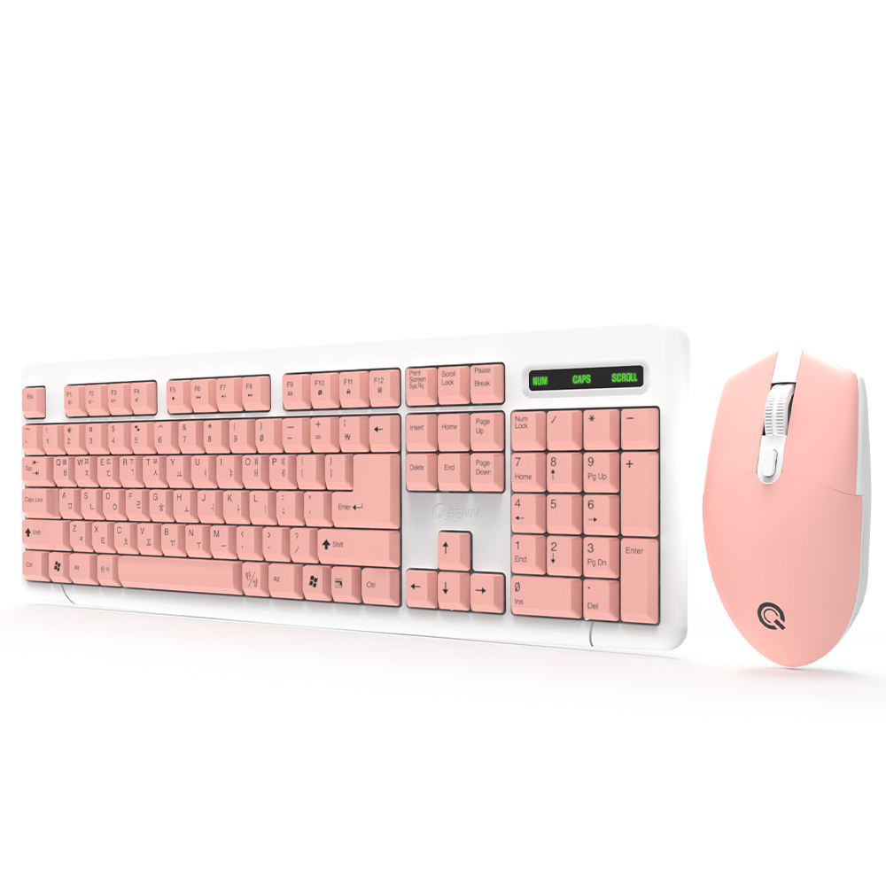 QSENN MK210 무선 키보드 마우스 세트 (핑크, 키스킨 포함)_이미지