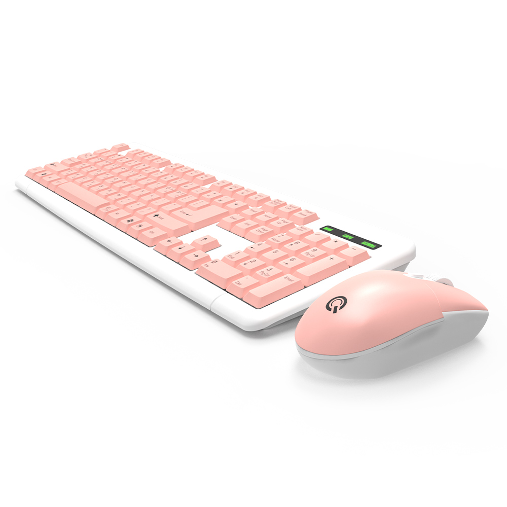 QSENN MK210 무선 키보드 마우스 세트 (핑크, 키스킨 포함)_이미지