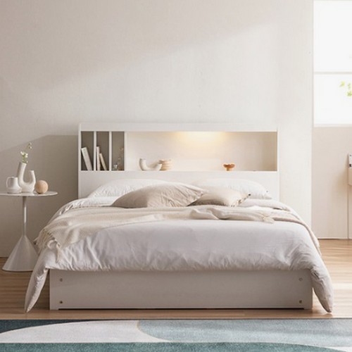 삼익가구 클로드 책장형 4단 수납 LED침대 Q (양모라텍스7존독립)_이미지