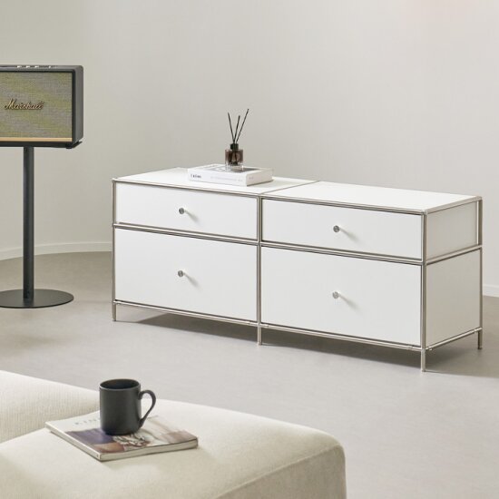  채우리 파이토 미드센츄리 모듈 스틸 2단 서랍장 거실장 1325