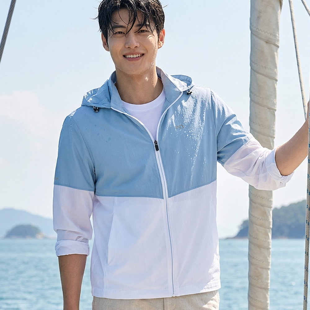 배색 스판 바람막이 자켓 662709 스카이 후드 집업 85