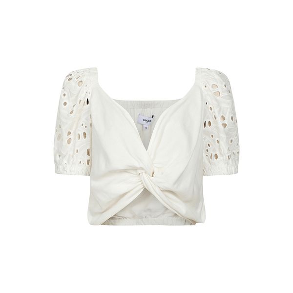 썬쿠 소매 펀칭 자수 꼬임 반소매 블라우스 SN71D5BLS23X_이미지