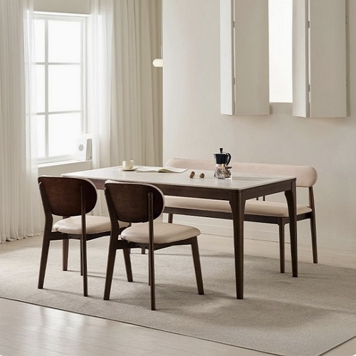 삼익가구 시에나 와이드 포세린 통세라믹 원목 식탁 1600 (의자2개+벤치1개)_이미지