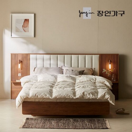 장인가구 로시 패브릭 템바보드 호텔식 침대 Q+협탁 2개 (매트별도)_이미지