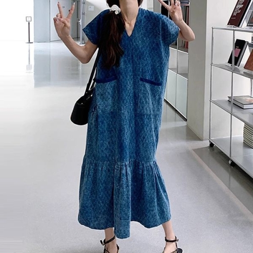 아미 패션라인 BL10202_ 롱원피스/브이넥원피스/데님스타일원피스/편한하객룩_이미지