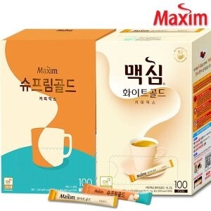 동서식품 맥심 커피믹스 2종 세트 화이트<b>골드</b> 100T+<b>슈프림</b><b>골드</b> 100T /인스턴트믹스커피/김연아커피/박서준커피