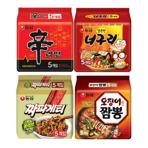 농심 신라면5개 + 얼큰한너구리5개 + 오징어짬뽕5개 + 짜파게티5개_이미지