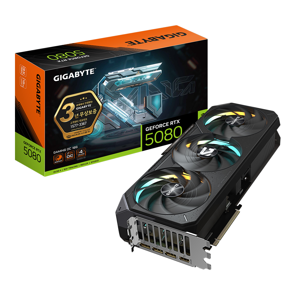 GIGABYTE 지포스 RTX 5080 GAMING OC D7 16GB 제이씨현이미지입니다. 누르면 해당 게시물로 새창이동합니다.