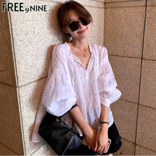 프리나인 도트끈블라우스FRB41114A_이미지
