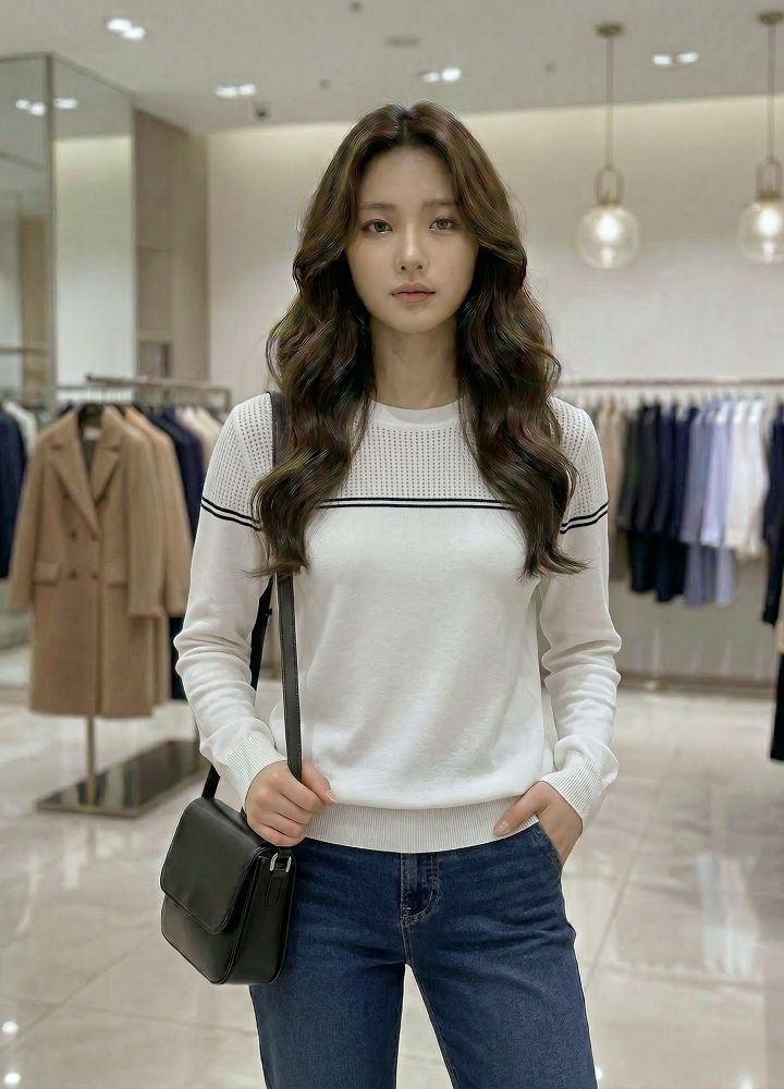  스위트숲 두줄 배색 포인트 긴팔니트 SC4LK41A