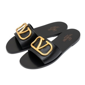 여성 Valentino Garavani VLOGO textured-leather slides 플랫 샌들 3W2S0M21HW..