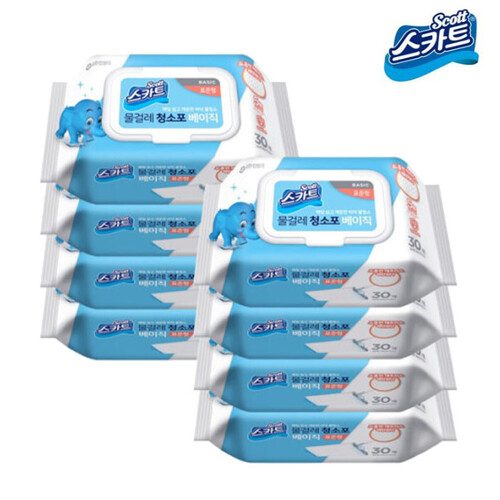 유한킴벌리 스카트 물걸레 청소포 베이직 표준형 30매 (8팩)_이미지