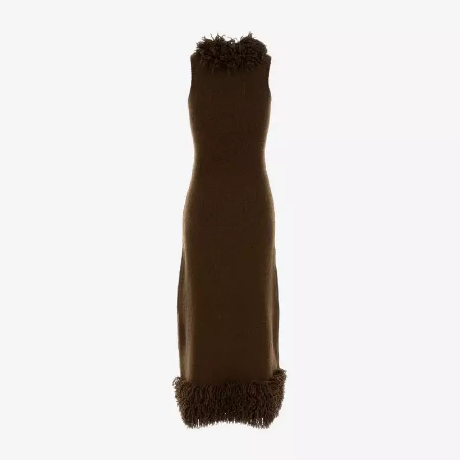 로에베 울 블렌드 프린지 민소매 맥시 원피스 S540Y15KCU BROWN_이미지
