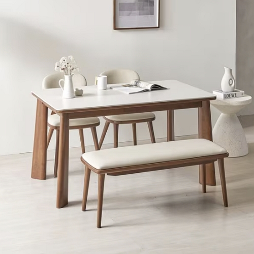 데코라인  모레나 세라믹 원목 식탁 1400 (의자2개+벤치1개)