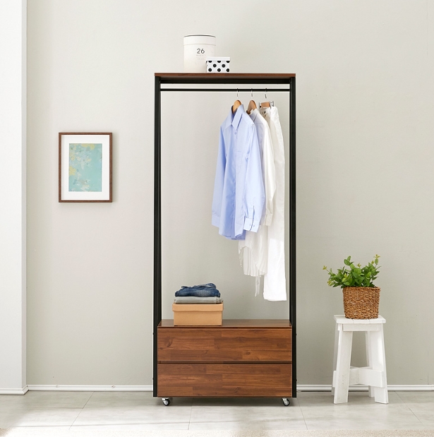나무뜰 디오 드레스룸 2단 서랍장 이동식 행거 (80cm)_이미지