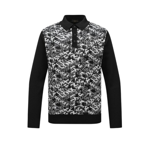 링스 남성 전판 로고 자카드 패턴 카라넥 니트 L11F1SR323BK_이미지