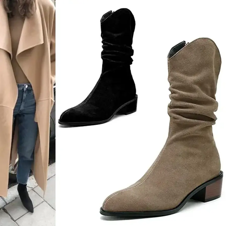 아미 k e tmuse 셔링 스웨이드 미들 부츠_KM22w209-1