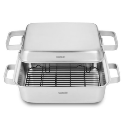 쿡에버 통3중 더블 그릴팬 풀세트 (바디+커버+와이어랙) (28X22cm)_이미지