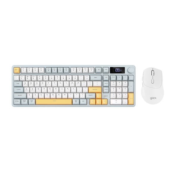 지클릭커 OFFICEPRO WMK50 사일런스 M LCD 98 무선 키보드 마우스 세트 (Navy Blue)_이미지