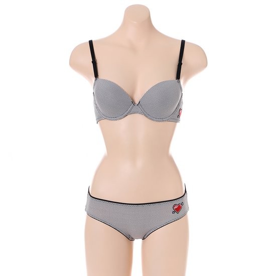 엘르 엘르이너웨어 블랙 체크하트 브라햄팬티 세트 EPB2418/EPH3418