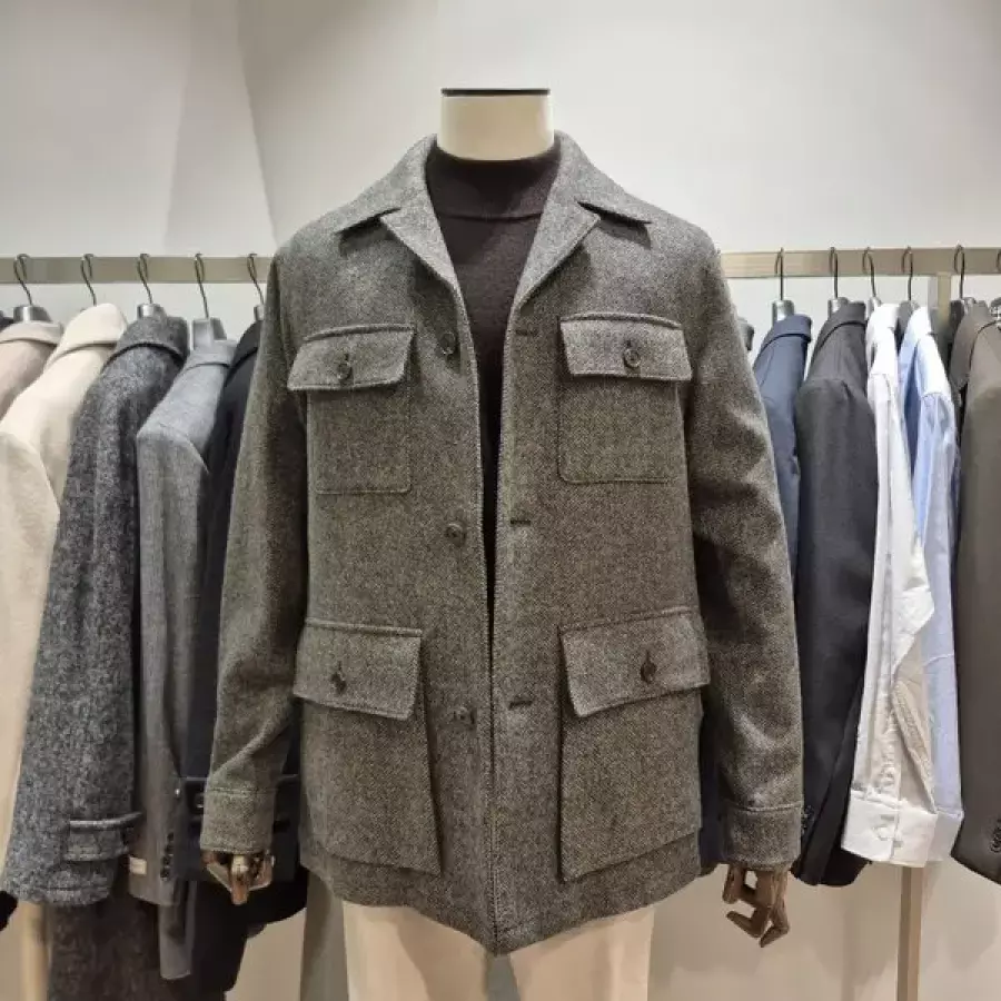 BON 그레이 이태리수입원단 FORTEX SHETLAND 헤링 헌팅 점퍼형 자켓 BN4FJP418GY