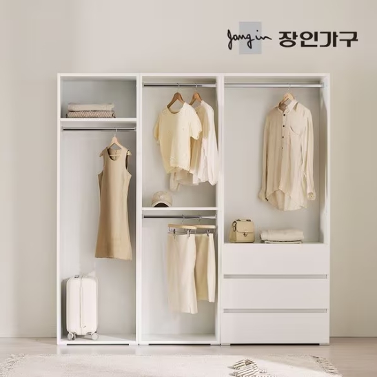 장인가구 클래드 드레스룸 600 1단 600 2단 800 3단서랍 행거 세트 2000