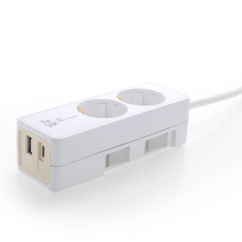 에스와이컨텍 네모탭 더슬림 2구 개별스위치 USB 고속충전 멀티탭 (1.5m)_이미지