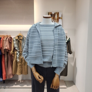 스트라이프 후드 집업 가디건 BR9A1CD011/그레이