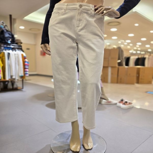 베네통 레더 패치 일자 데님 팬츠 BADPA2-611-WH_이미지