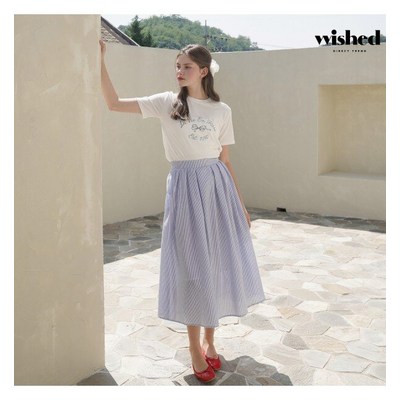 위시드 허리 밴딩 스트라이프 롱 스커트 WIBBSK012 스카이블루 F_이미지