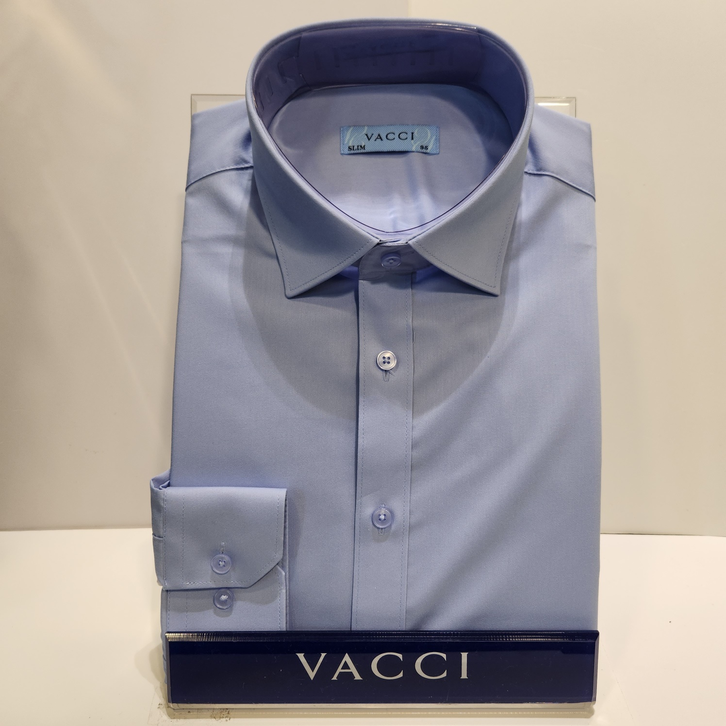 바찌 면혼방 스판 솔리드 비즈니스 슬림핏 긴소매 셔츠 블루 VD1O1BS112B0 100