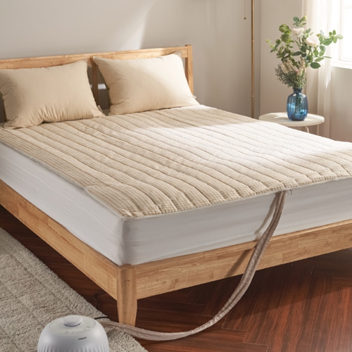 리얼체크 소프트 마이크로 베이지 온수매트 커버 (퀸, 150x200cm)