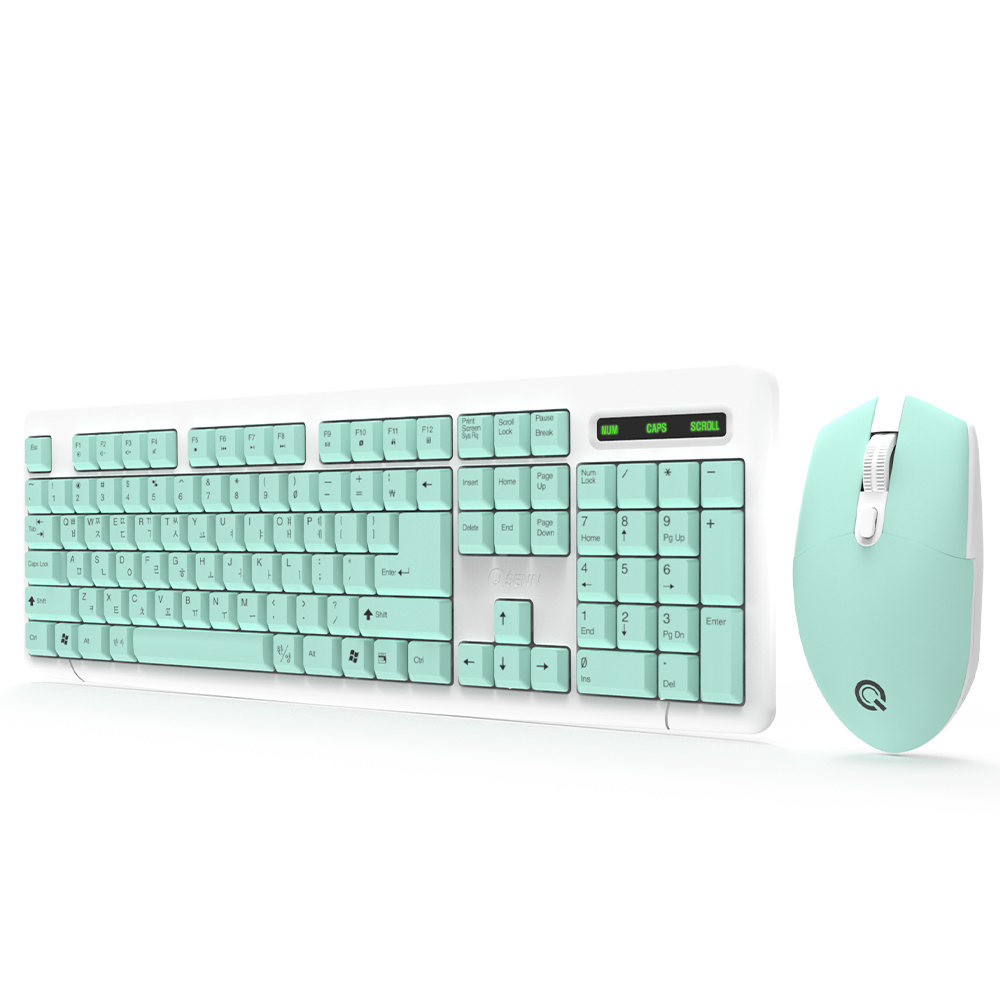 QSENN MK210 무선 키보드 마우스 세트 (민트, 키스킨 포함)_이미지