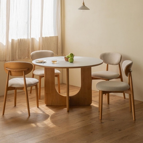 레트로하우스 오아르 론 원형 포세린 세라믹 원목 식탁 1200 (의자4개)_이미지