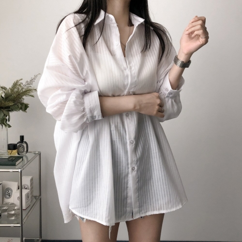 여리 거즈 시스루 오버핏 셔츠 남방 ST화이트