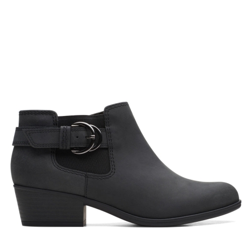클락스 아드리나 필드 26169610 여성용 검정색 와이드 가죽 발목 및 부티 부츠 검정 가죽 749798