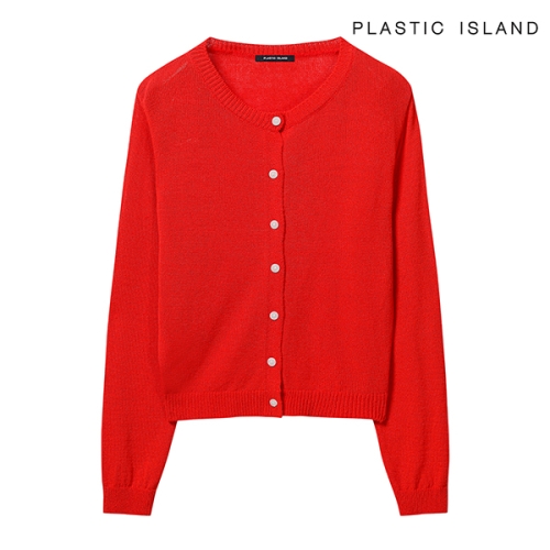 아이올리 플라스틱아일랜드 여성 버튼업 라운드넥 니트 가디건 PRTKG020