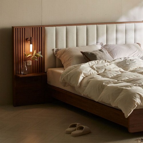 장인가구 로시 패브릭 템바보드 호텔식 침대 Q+협탁 2개 (7존독립스프링)_이미지