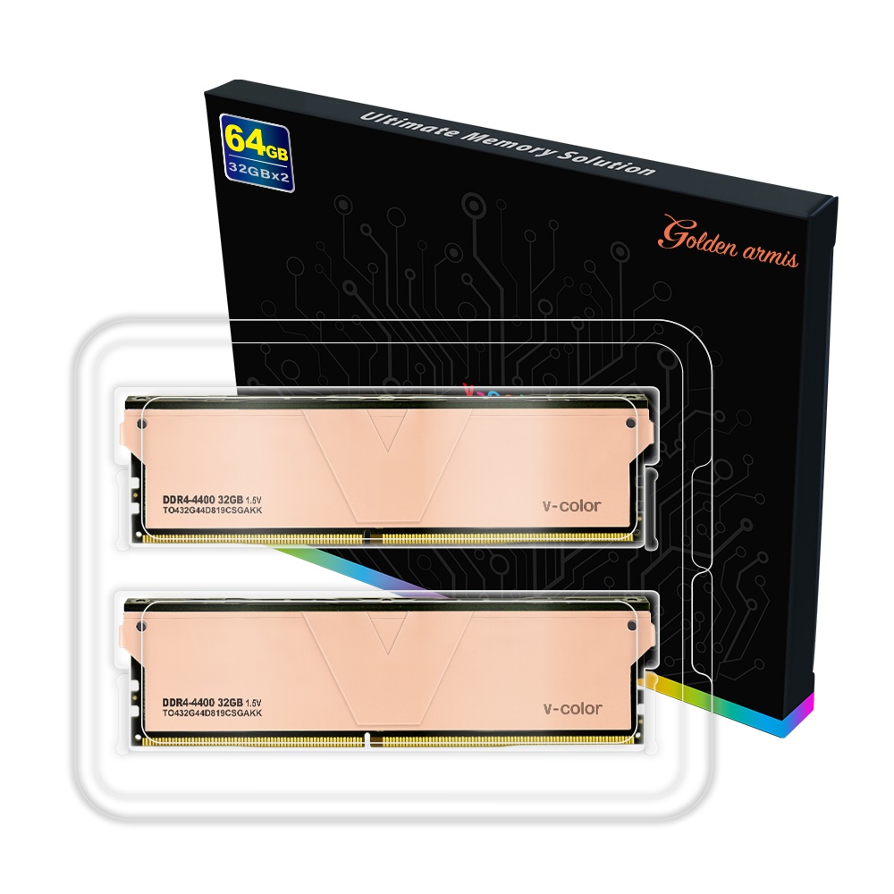 V-Color DDR4-4400 CL19 스카이워커 플러스 골든아미스 패키지 (64GB(32Gx2))_이미지