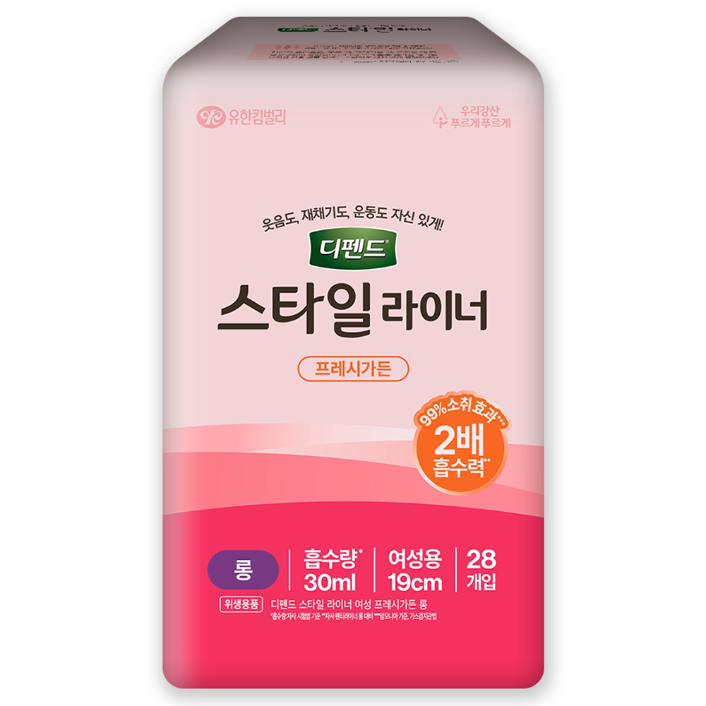 유한킴벌리 디펜드 여성용 스타일 라이너 프레시가든향 롱 28개