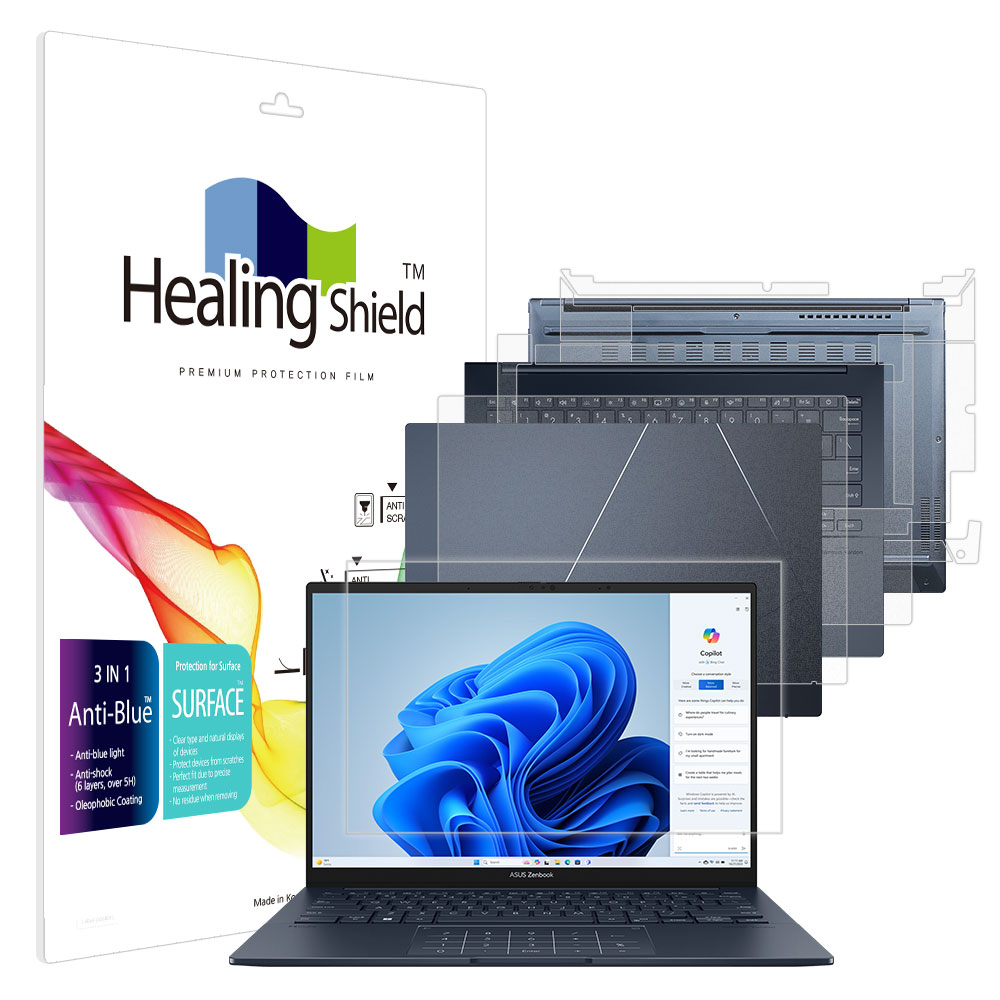 폰트리 힐링쉴드 ASUS 젠북 14 OLED UX3405 블루라이트차단 (액정보호필름 + 외부보호필름 3종 세트)_이미지