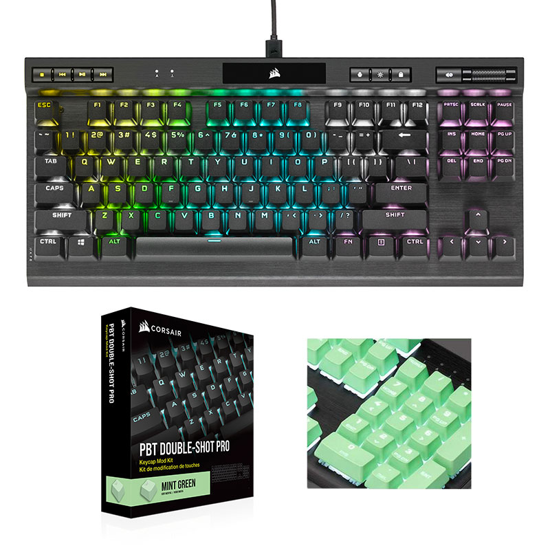 CORSAIR K70 RGB TKL CHAMPION+PBT Double-shot Keycaps Pro (저소음 적축, 그린)