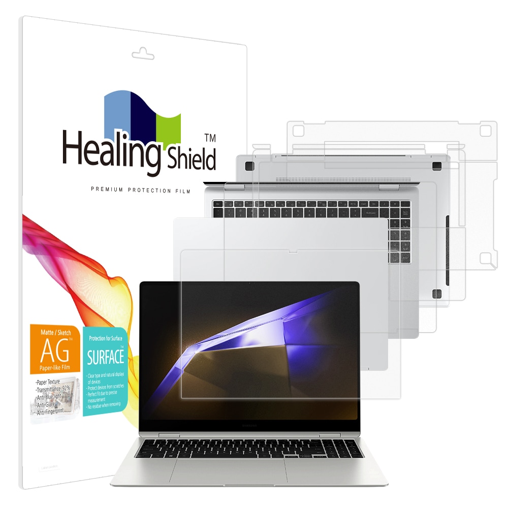 폰트리 힐링쉴드 삼성전자 갤럭시북4 프로 360 NT960QGQ NT960QGK 종이질감 지문방지 블루라이트차단 (액정보호필름 + 외부보호필름 3종 세트)_이미지